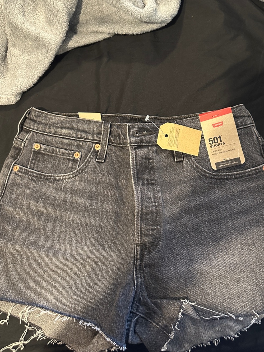 Levi's black washed 501 cut-off denim shorts